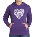 Purple XL Paw Prints Heart - Women's Word Art Hooded Sweatshirt