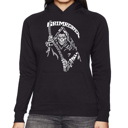 Black Large Women's Word Art Hooded Sweatshirt - Grim Reaper