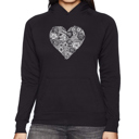 Black Large Heart Flowers - Women's Word Art Hooded Sweatshirt