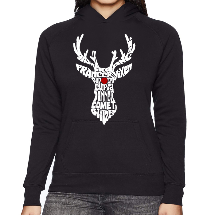 Women's Word Art Hooded Sweatshirt - Santa's Reindeer