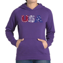Purple Medium Usa Fireworks - Women's Word Art Hooded Sweatshirt