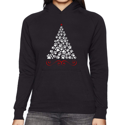 Paw Christmas Tree - Women's Word Art Hooded Sweatshirt