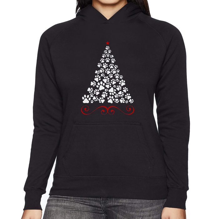 Paw Christmas Tree - Women's Word Art Hooded Sweatshirt
