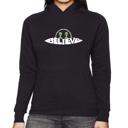 Black XXXL Believe UFO - Women's Word Art Hooded Sweatshirt
