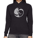 Black Large Yin Yang Cat - Women's Word Art Hooded Sweatshirt