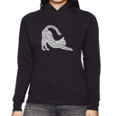 Black Small Stretching Cat - Women's Word Art Hooded Sweatshirt
