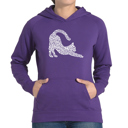 Purple Small Stretching Cat - Women's Word Art Hooded Sweatshirt