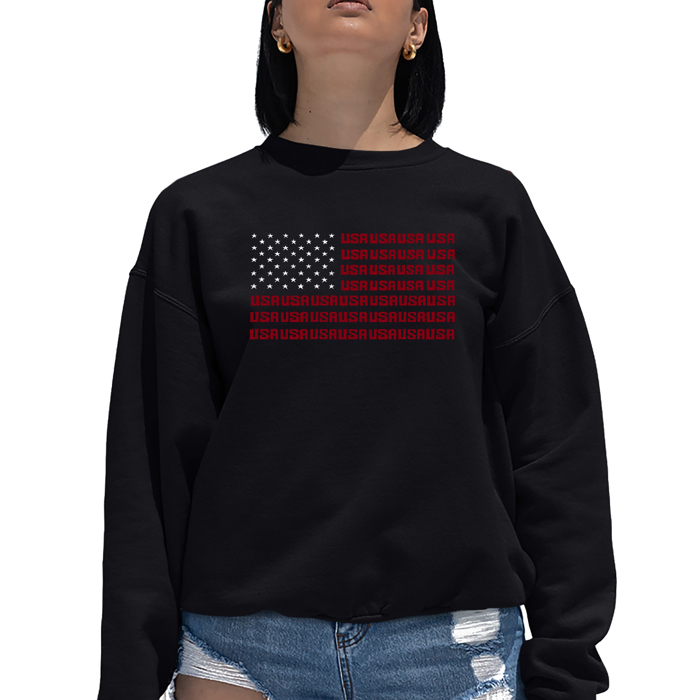 Usa Flag - Women's Word Art Crewneck Sweatshirt