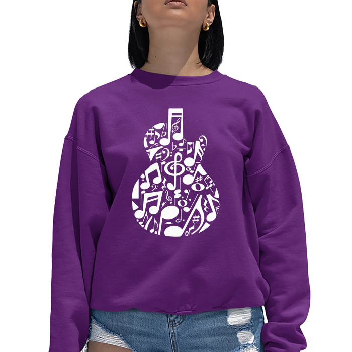 Music Notes Guitar - Women's Word Art Crewneck Sweatshirt