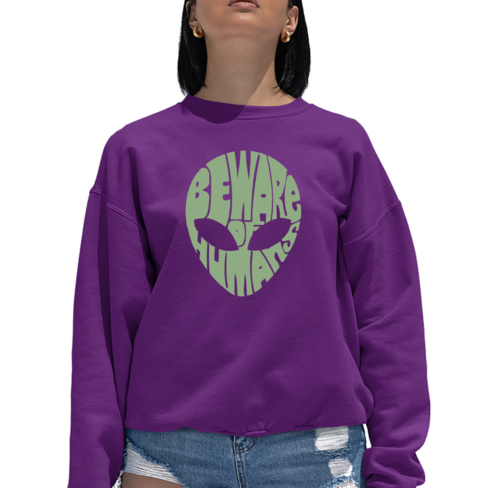 Beware Of Humans - Women's Word Art Crewneck Sweatshirt