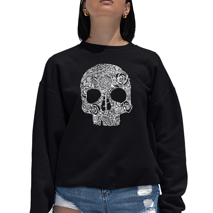 Flower Skull - Women's Word Art Crewneck Sweatshirt