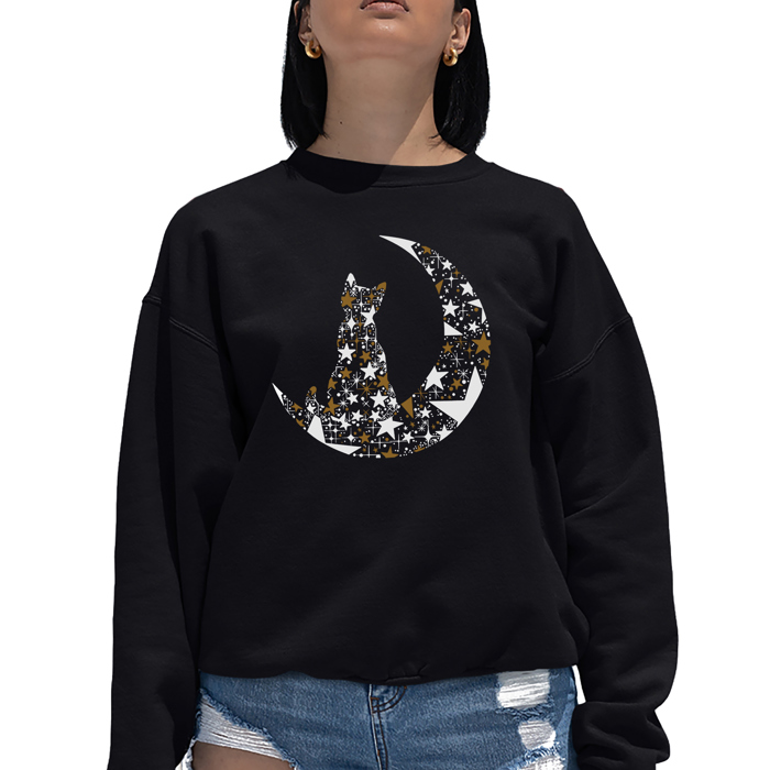 Cat Sitting On Moon - Women's Word Art Crewneck Sweatshirt