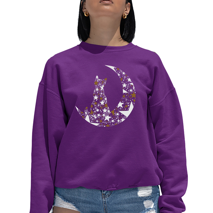 Cat Sitting On Moon - Women's Word Art Crewneck Sweatshirt