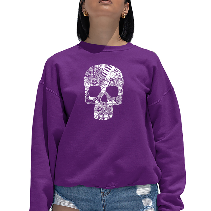 Rock n Roll Skull - Women's Word Art Crewneck Sweatshirt