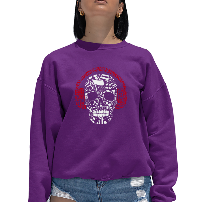 Music Notes Skull - Women's Word Art Crewneck Sweatshirt