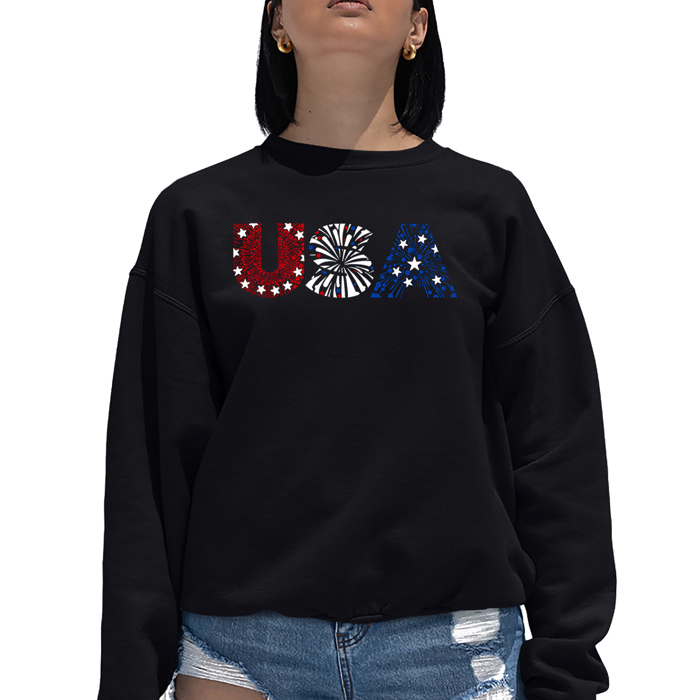 Usa Fireworks - Women's Word Art Crewneck Sweatshirt
