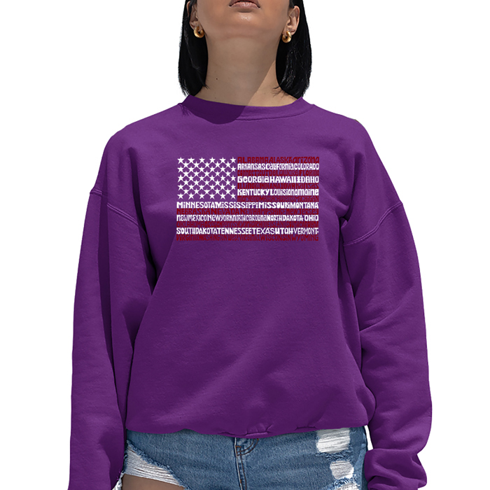 50 States Usa Flag - Women's Word Art Crewneck Sweatshirt