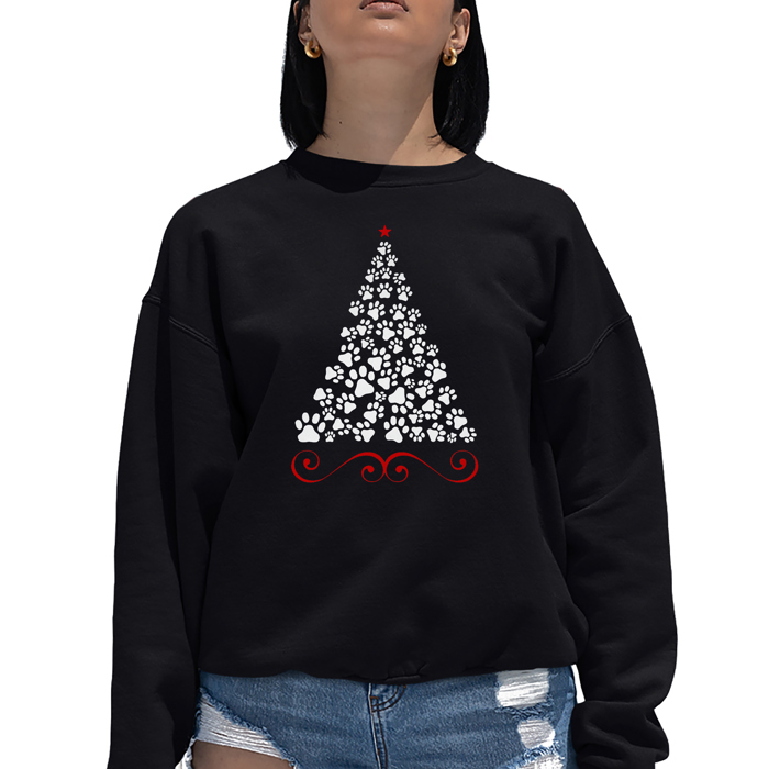 Paw Christmas Tree - Women's Word Art Crewneck Sweatshirt
