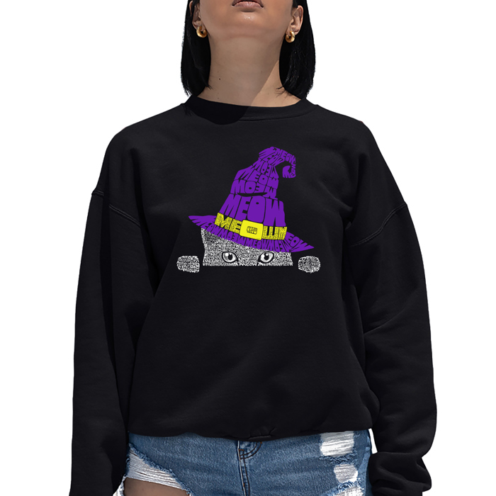 Peeking Witch Cat - Women's Word Art Crewneck Sweatshirt