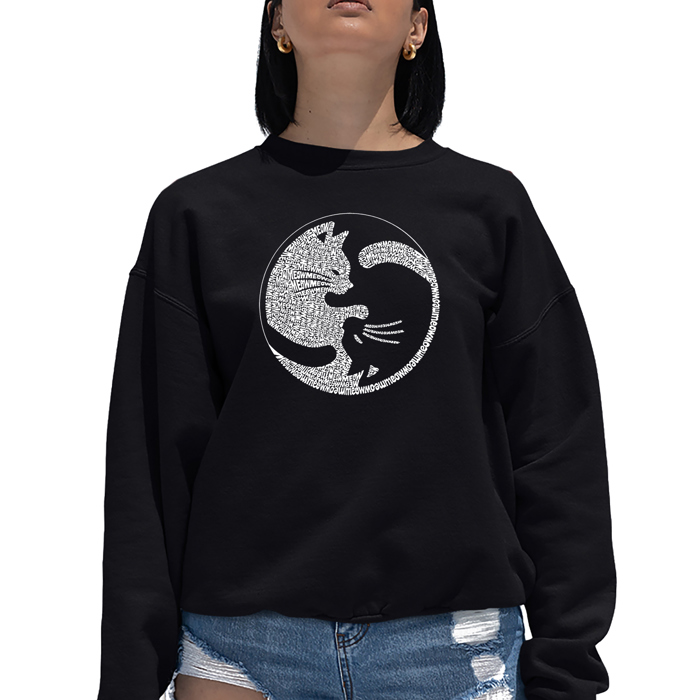 Yin Yang Cat - Women's Word Art Crewneck Sweatshirt