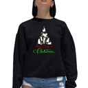 Black Medium Meowy Christmas Tree - Women's Word Art Crewneck Sweatshirt
