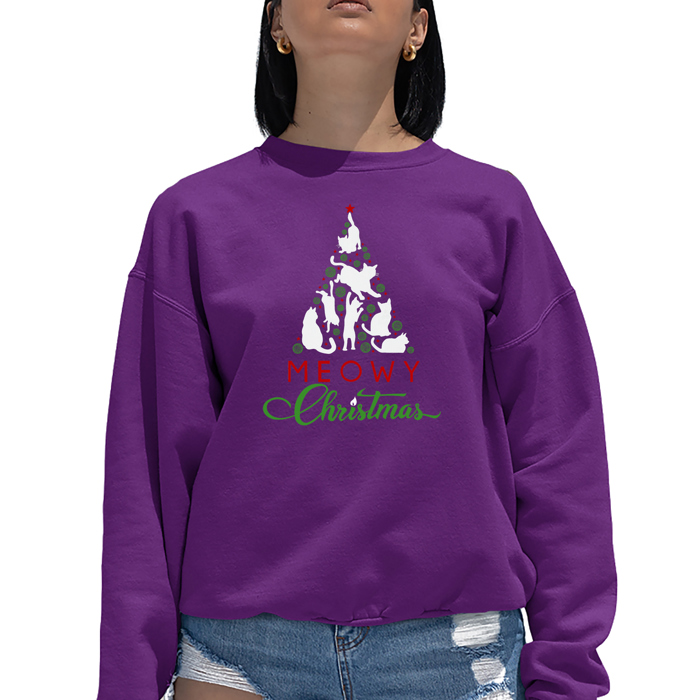 Meowy Christmas Tree - Women's Word Art Crewneck Sweatshirt
