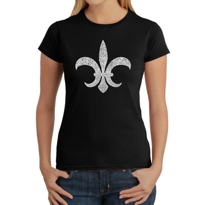 Women's Word Art T-Shirt - FLEUR DE LIS - POPULAR LOUISIANA CITIES