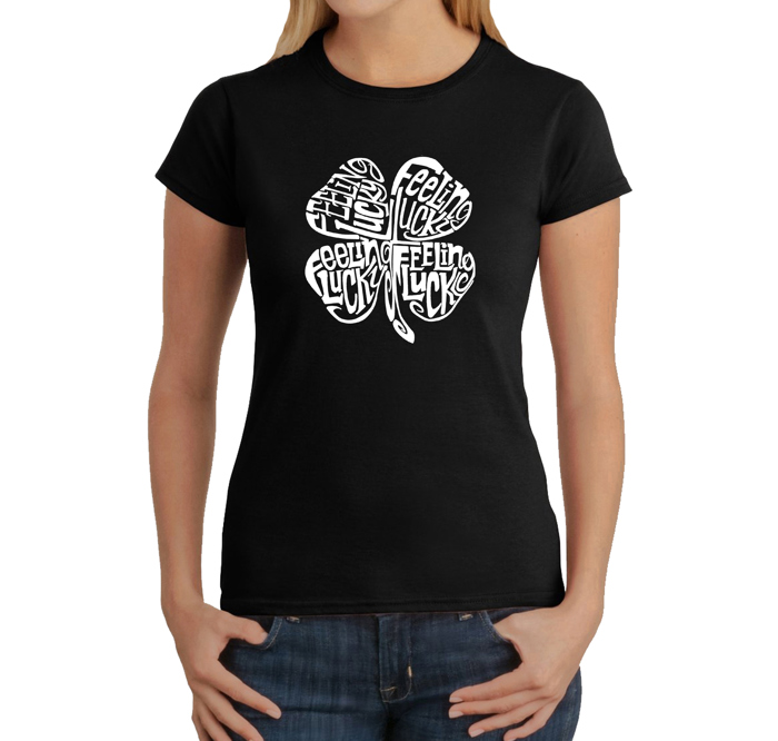 Women's Word Art T-Shirt - Feeling Lucky