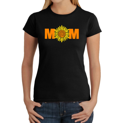 Women's Word Art T-Shirt - Mom Sunflower