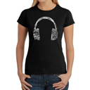 Black Medium Women's Word Art T-Shirt - HEADPHONES - LANGUAGES