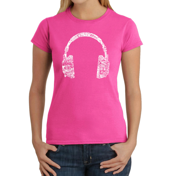 Women's Word Art T-Shirt - HEADPHONES - LANGUAGES