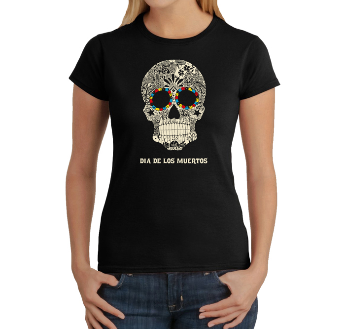Women's Word Art T-Shirt - Dia De Los Muertos