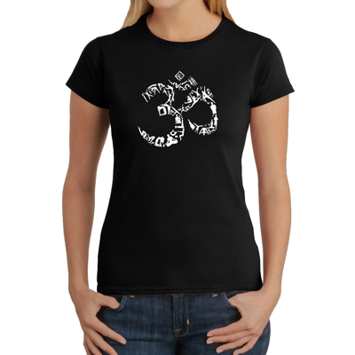 Women's Word Art T-Shirt - THE OM SYMBOL OUT OF YOGA POSES