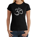 Black XXL Women's Word Art T-Shirt - THE OM SYMBOL OUT OF YOGA POSES
