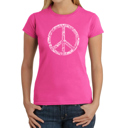 Pink Small Women's Word Art T-Shirt - THE WORD PEACE IN 77 LANGUAGES