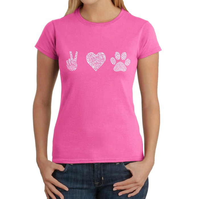 Women's Word Art T-Shirt - Peace Love Dogs
