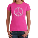 Pink X-Small Women's Word Art T-Shirt - PEACE, LOVE, & MUSIC