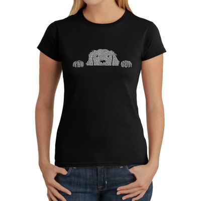 Women's Word Art T-Shirt - Peeking Dog