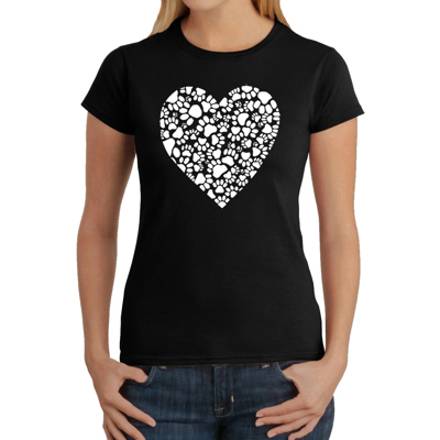 Women's Word Art T-Shirt - Paw Prints Heart