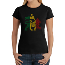 Black Medium Women's Word Art T-Shirt - Rasta Lion - One Love