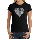 Black Large Women's Word Art T-Shirt - Heart Flowers