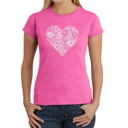 Pink Large Women's Word Art T-Shirt - Heart Flowers