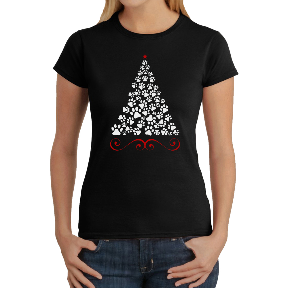 Paw Christmas Tree - Women's Word Art T-Shirt