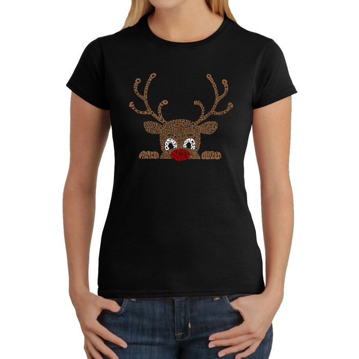 Peeking Reindeer - Women's Word Art T-Shirt