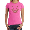 Pink XXL Peeking Reindeer - Women's Word Art T-Shirt
