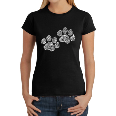 Women's Word Art T-Shirt - Woof Paw Prints