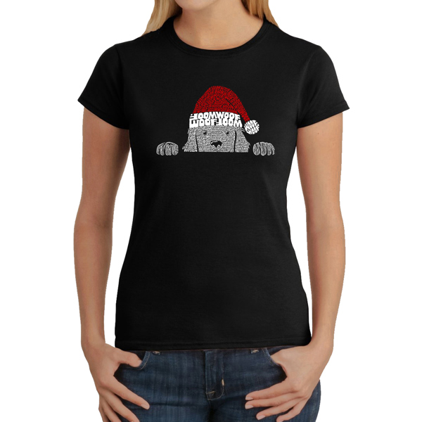 Christmas Peeking Dog - Women's Word Art T-Shirt