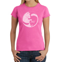 Pink Large Women's Word Art T-Shirt - Yin Yang Cat