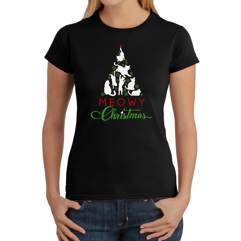 Meowy Christmas Tree - Women's Word Art T-Shirt