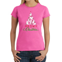 Pink Large Meowy Christmas Tree - Women's Word Art T-Shirt